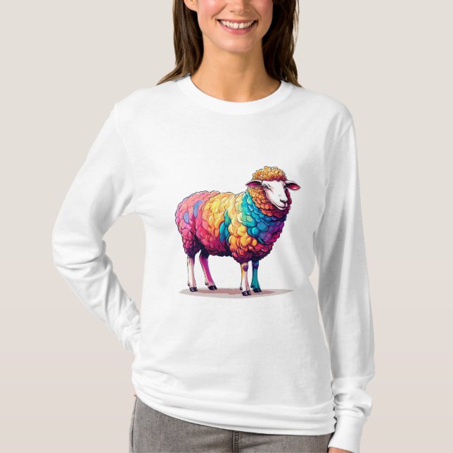 Camiseta 🐑🌈 Ovelha Colorida Fofa Presente de Animal ✨ (Frente)