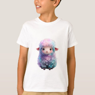 Camiseta Ovelha de Lã Enrolada Arco-Íris Pastel para Crianç