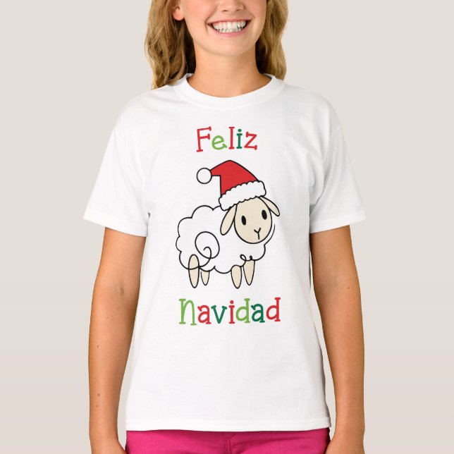 Camiseta Ovelha de Natal Fofa – Feliz Navidad  (Frente)