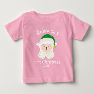 Camiseta Ovelha de Natal Personalizada para Bebê Vestindo C