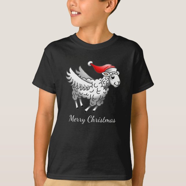 Camiseta Ovelha de Natal Voadora do Papai Noel (Frente)