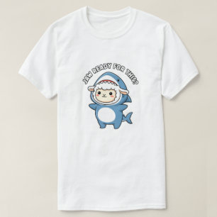 Camiseta Ovelha Fofa com Fantasia de Tubarão Maxilar Pronto