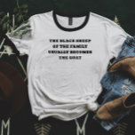 Camiseta Ovelha Negra Torna-Se O Capim<br><div class="desc">Faça uma declaração ousada com a camiseta "Ovelha Negra se Torna a Cabra". Perfeito para quem se orgulha de se destacar da multidão, esta design espirituosa destaca com humor a jornada de ser a "ovelha negra" para se tornar a "GOAT" (Grande de Todos os tempos). Criada a partir de um...</div>