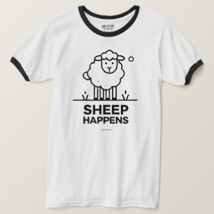 Camiseta Ovelhas Acontecem Engraçadas Arte de Linha Ringer 