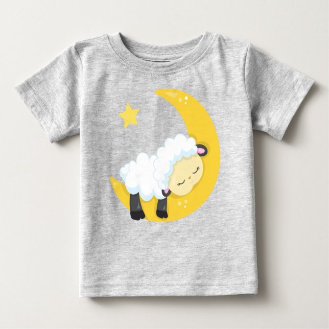 Camiseta Ovelhas Bonitas, Ovelhas Dormindo, Lua, Estrelas,  (Frente)