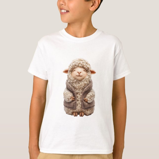 Camiseta Ovelhas Fofas em Colete de Tricô Infantil (Frente)