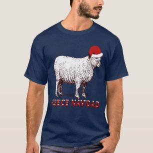 Camiseta Ovelhas Vestindo Santa Hat E Pun Fleece Navidad