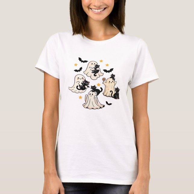Camiseta Oversized de Halloween com Fantasmas Morc (Frente)
