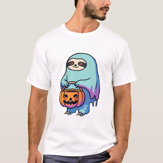 Camiseta Oversized Sloth Ghost Halloween (Frente)