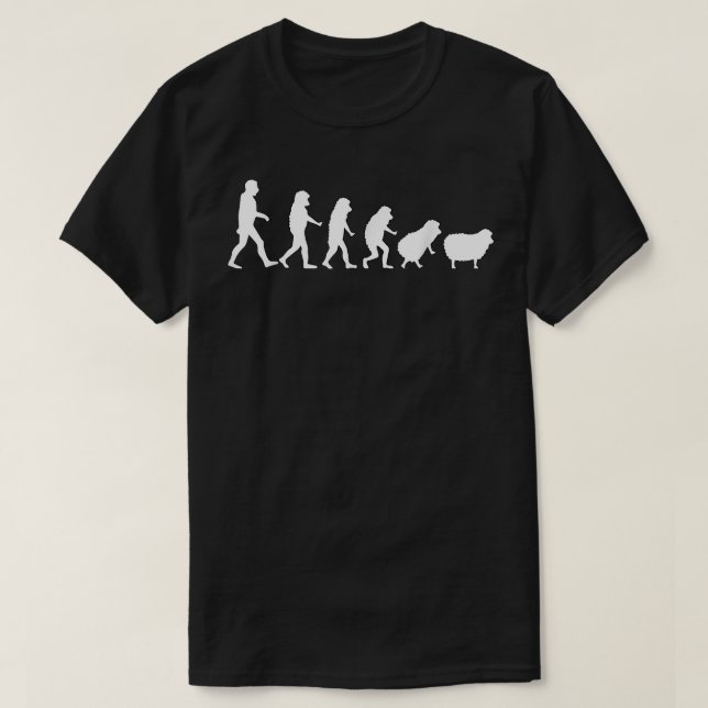Camiseta Ovina Evolução do acordar humano para ovino (Frente do Design)