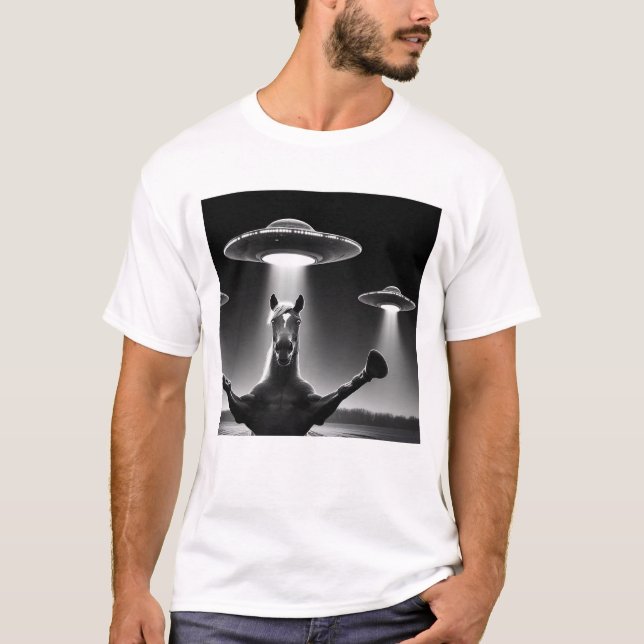 Camiseta Ovino de Cavalo de Alienígena engraçado Selfie com (Frente)