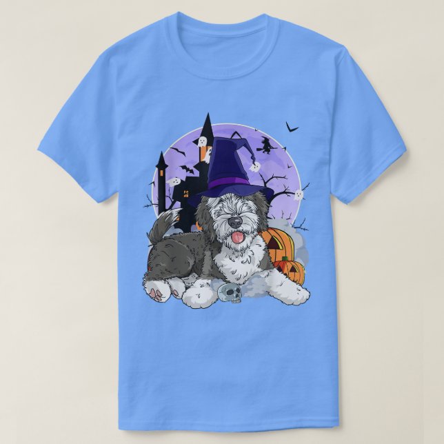 Camiseta Ovino Engraçado Cachorro das Bruxas de Halloween P (Frente do Design)