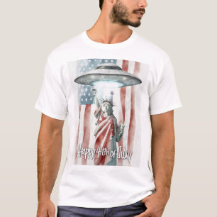 Camiseta OVNI 4 de julho Estátua da Liberdade Engraçada Art