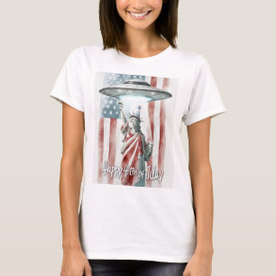 Camiseta OVNI 4 de julho Estátua da Liberdade Engraçada Art