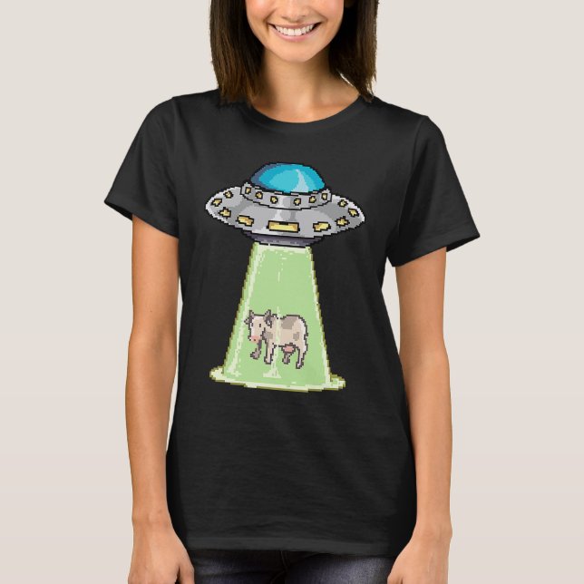 Camiseta Óvni Alien Leva Vaca Pixel Retro (Frente)
