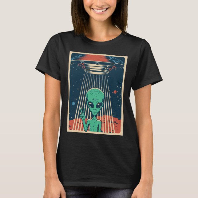 Camiseta OVNI Alien Objeto Voador Não Identificado Paz Pequ (Frente)