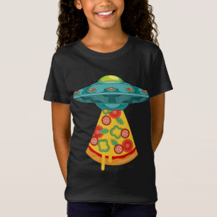 Camiseta OVNI Alienígena Abdução Pizza Rápida Comida em cim