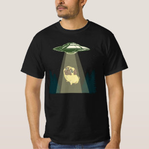 Camiseta OVNI alienígena e um Pug Adorável Bonito para Anas