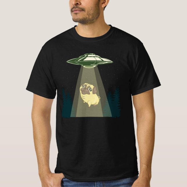 Camiseta OVNI alienígena e um Pug Adorável Bonito para Anas (Frente)