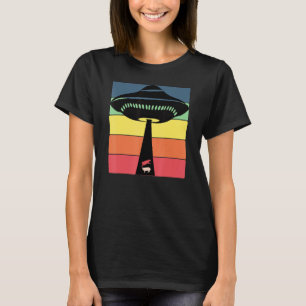 Camiseta Óvni de alienígenas sequestrando uma vaca e um por