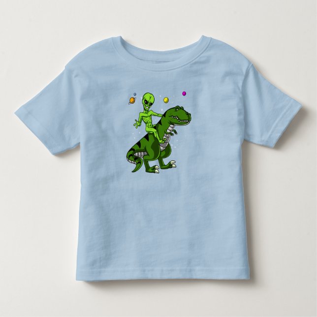 Camiseta OVNI de Espaço do Dinossauro T-Rex em alienígena (Frente)