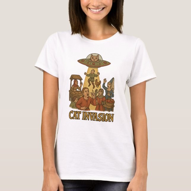 Camiseta OVNI de invasão de gatos (Frente)