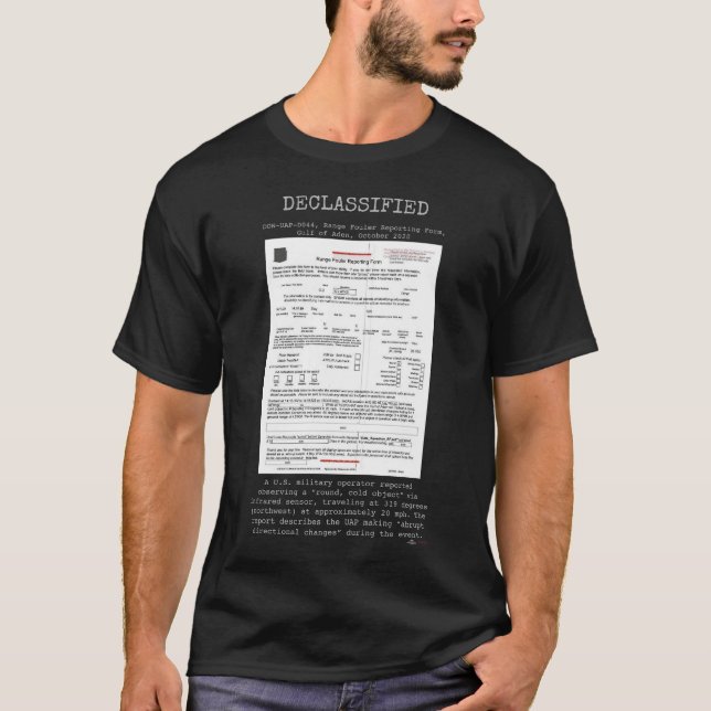 Camiseta OVNI - Desclassificado DOW-UAP-D044,RFRF,GOLFO DE  (Frente)