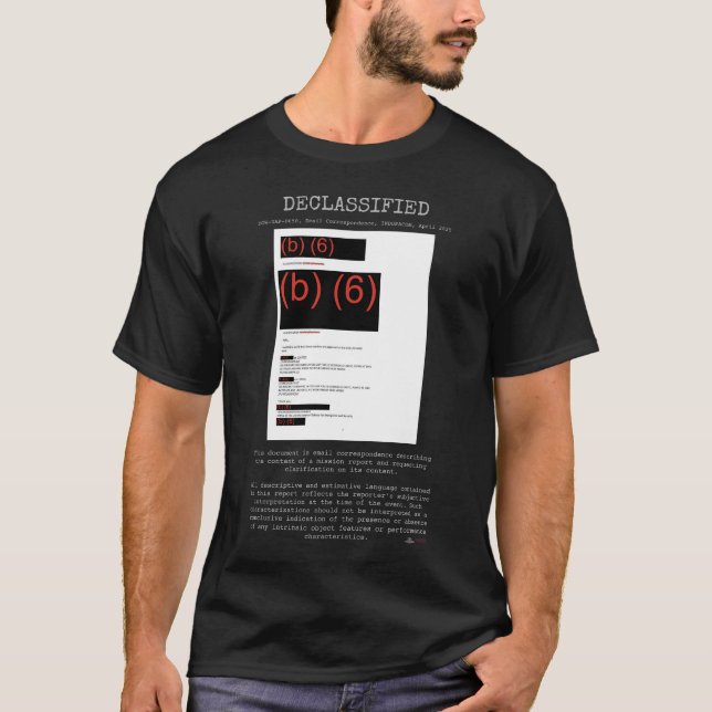 Camiseta OVNI - Desclassificado DOW-UAP-D050, Email, INDOPA (Frente)