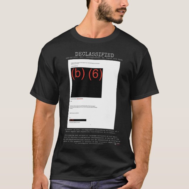 Camiseta OVNI - Desclassificado DOW-UAP-D052, Email NA, A20 (Frente)