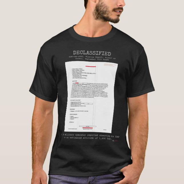 Camiseta OVNI - Desclassificado DOW-UAP-D062,M.R,ESTREITODE (Frente)
