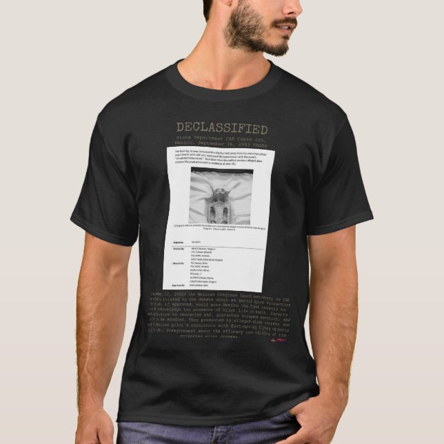 Camiseta OVNI - DOS Desclassificado. UAP C5, MÉXICO SET 200 (Frente)