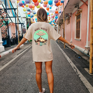 Camiseta OVNI, impressão de alienígena de traseira, manten