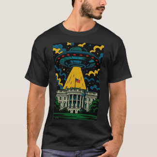 Camiseta Óvni pairando sobre a Casa Branca