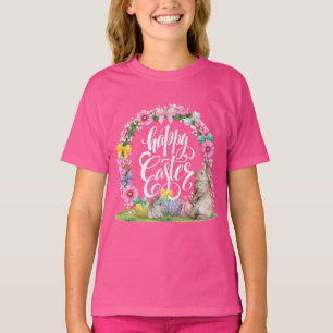 Camiseta Ovo De Coelho Da Páscoa Rosa-Floral De felz pascoa