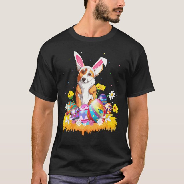 Camiseta Ovo de Páscoa Corgi Cachorro Domingo de Páscoa (Frente)