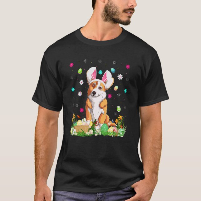 Camiseta Ovo de Páscoa Corgi Cachorro Domingo de Páscoa 1 (Frente)