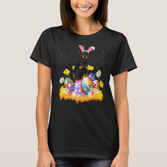 Camiseta Ovo de Páscoa Doberman Cachorro Domingo de Páscoa (Frente)