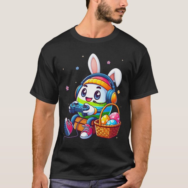 Camiseta Ovo De Páscoa Engraçado Jogando Vídeo Para Jovens  (Frente)