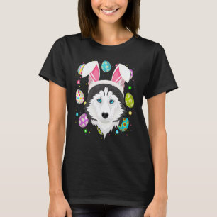 Camiseta Ovo de Páscoa Orelha de Coelho Cachorro Husky Sib