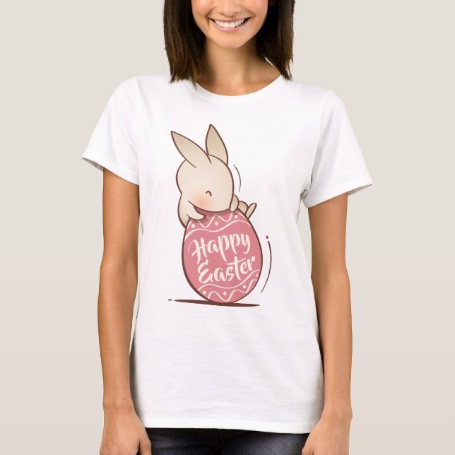 Camiseta Ovo de Páscoa Rosa Coelho Adorável (Frente)