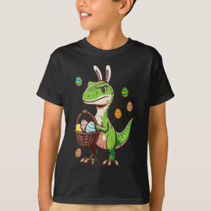 Camiseta Ovos de Caça de Dinossauro Trex de Páscoa para Cri