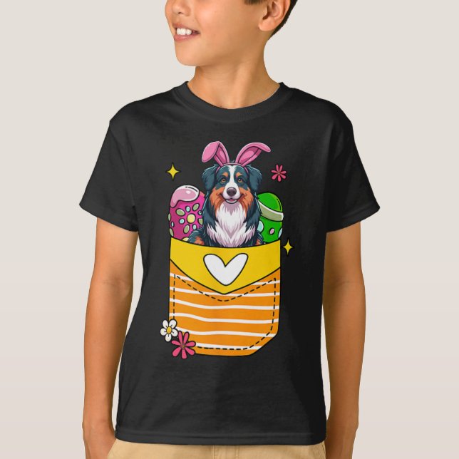 Camiseta Ovos De Chocolate De Páscoa De Pastor Australianos (Frente)