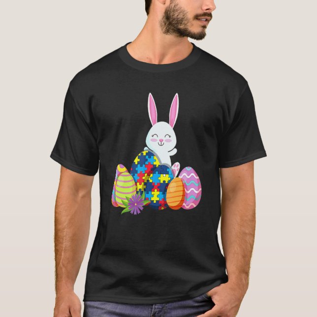 Camiseta Ovos de Coelho de Páscoa com Puzzle de Conscientiz (Frente)