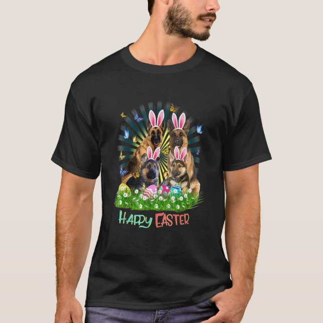 Camiseta Ovos de coelho Felz pascoa german shepherd (Frente)