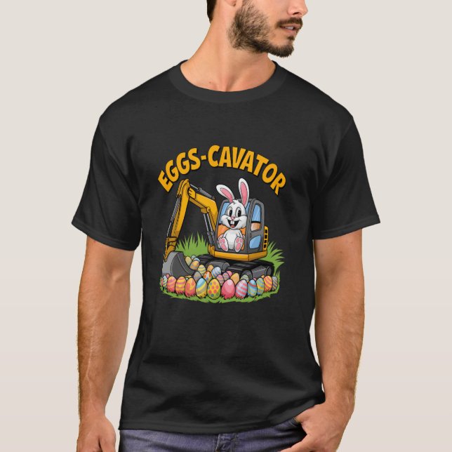 Camiseta Ovos de Crianças-Escavadeira Coelho de Páscoa Esca (Frente)