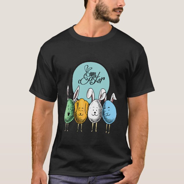 Camiseta Ovos De felz pascoa Com Coelhinhos De Ouvidos Engr (Frente)