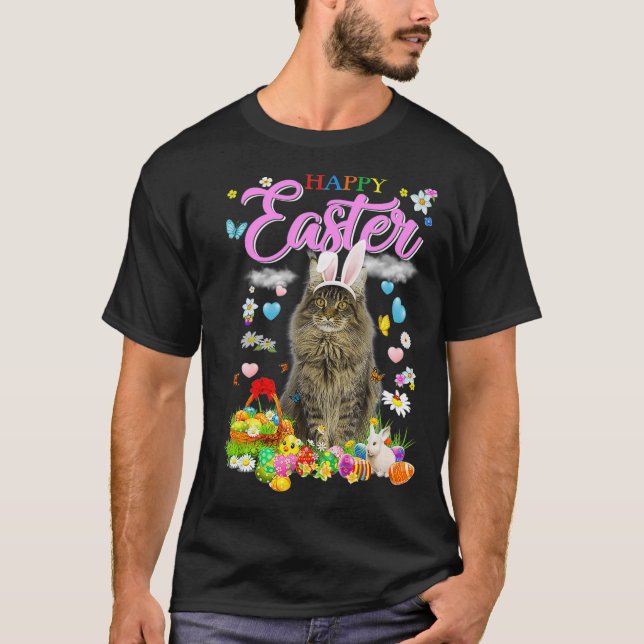 Camiseta Ovos de Felz pascoa de Gato de Coon Bunny Maine  (Frente)
