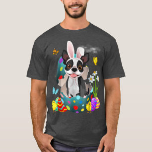 Camiseta Ovos de Páscoa Boston Terrier Bunny Dog Oferece Pa