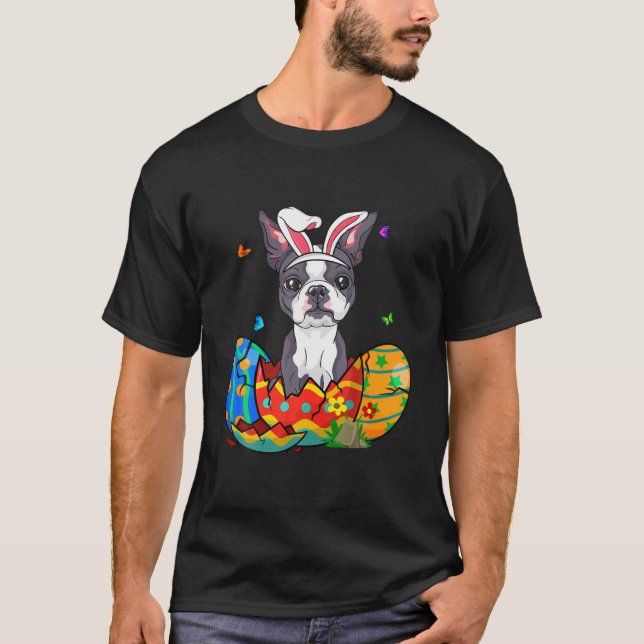 Camiseta Ovos de Páscoa Cachorro Francês Cachorro Coelho Pa (Frente)