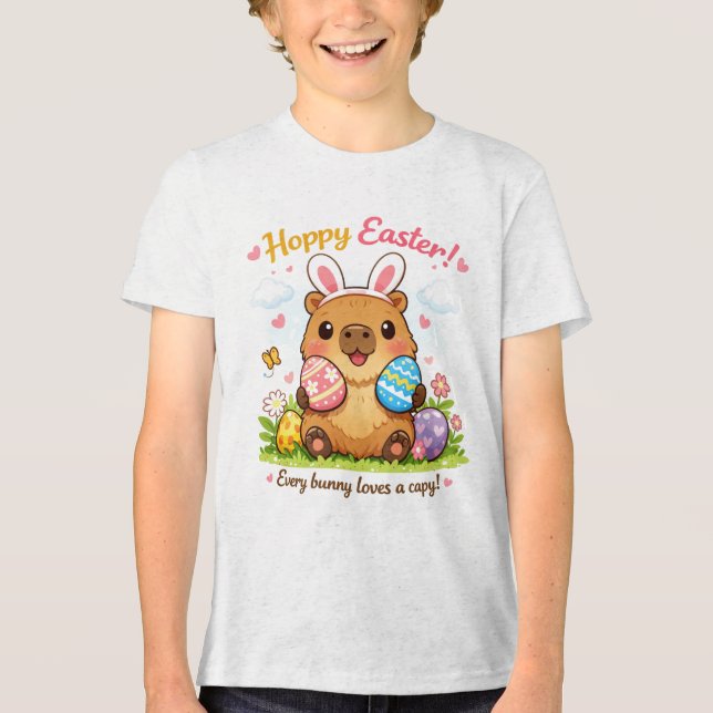 Camiseta Ovos de Páscoa de Capivara Fofos com Orelhas de Co (Frente)